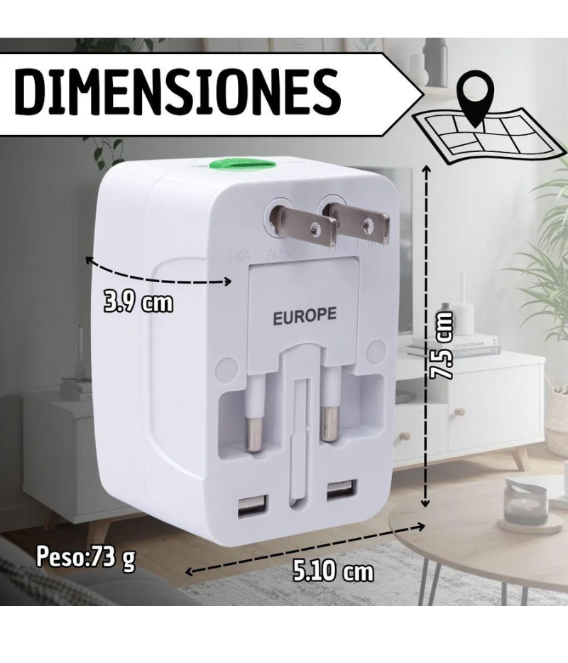 Adaptador Universal de Enchufe Internacional para Viajes Kavada Bodega Mayorista